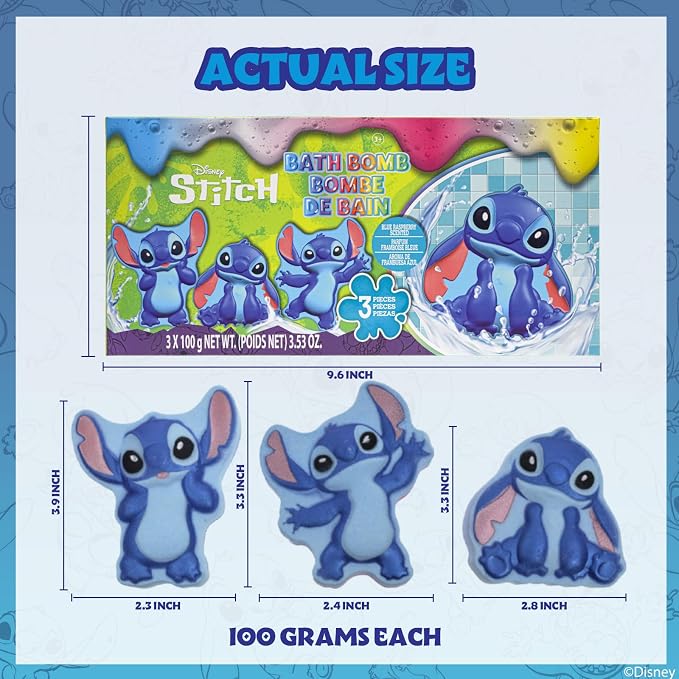 Stitch Bath Bombs for Kids, Fun Bright Rainbow Colors, Raspberry Scented for Kids, Ages 3+, by Townley Girl