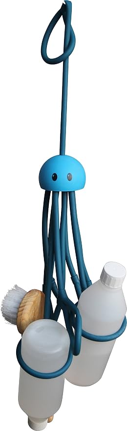 Formverkert Octopus Shower Caddy (in Blue) - Shower Gel Shampoo Conditioner Brush Razors Toys Accessories Holder, 9 Slots, Fits All Sized Bottles, Stylish Fun Bath Shower Organizer, Designed in Sweden