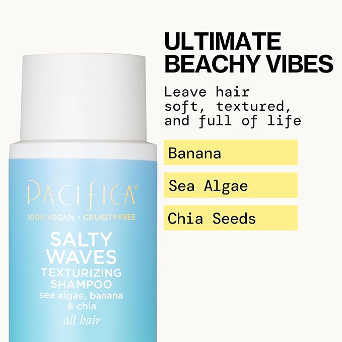 Pacifica Salty Waves Texturizing Shampoo & Conditioner Set – Beachy Waves Hair Care for Fine or Wavy Hair, Sea Salt & Banana for Volume & Texture, Sulfate Free Surf Hair Duo, 12 oz Each