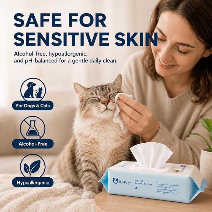 8" x 8" Dog Wipes for Paws and Butt, Unscented, 400 Count | Hypoallergenic and hydrating pet grooming wipes for dogs, cats, and daily care.