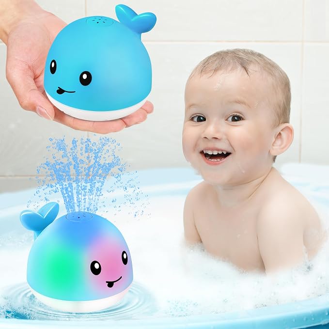 Gigilli Light Up Whale Bath Toy Sprinkler, Ocean Blue Kids 1-3 | Baby Boy Bath Toys, Pool Water Toys, Bathtub Fountain Spray Water Toys for Toddlers 6-12-18 Months Kids Ages 2-4