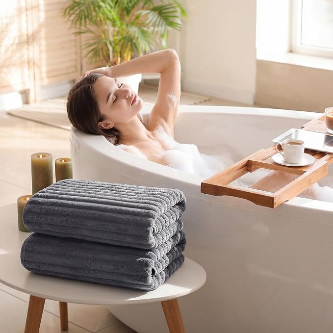ZVH 2 Pack Extra Large Bath Sheets, 35"x70" Microfiber Quick Dry Absorbent | Dark Grey Ultra Soft Highly Absorbent Bath Towels with Hanging Loops, Machine Washable, Great for Bathroom Spa Pool Hotel Use