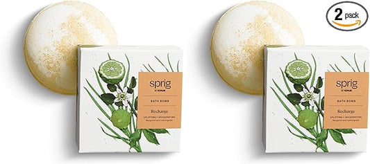 Sprig by Kohler Bergamot + Lemongrass Bath Bomb, Hypoallergenic, Made with Natural Botanicals & Premium Skincare Ingredients (Shea Butter, Coconut Oil, & Kaolin Clay) to Uplift and Energize - Recharge