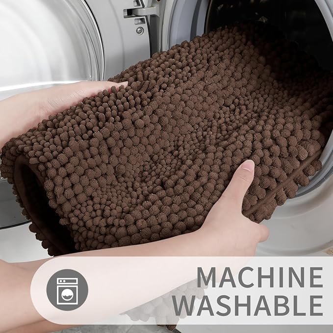 Yimobra Toilet Rugs U Shaped Washable 24 x 20, Non Slip and Super Absorbent Toilet Mat, Quick Dry, Ultra Luxury Microfiber Chenille Plush Fluffy Contour Bath Rugs for Toilet Base, Brown