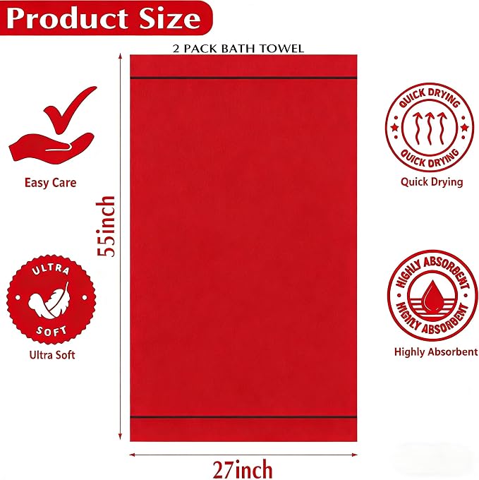 2-Pack Microfiber Bath Towels (27x54 Inches) - Ultra Soft & Quick Dry, 3X Absorbency, Lightweight for Gym, Yoga, Travel & Spa - Perfect for Home, Fitness & Post-Workout