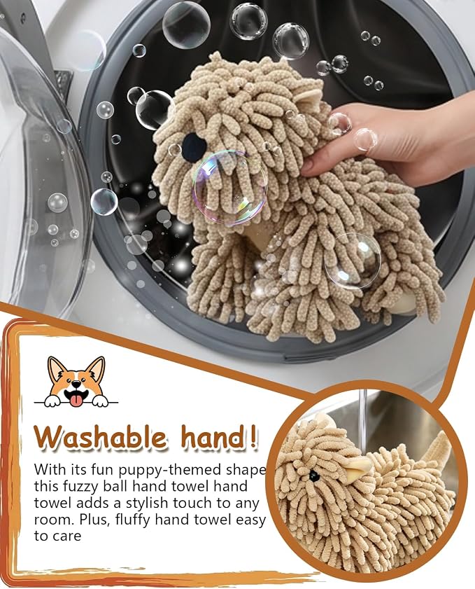 Dog Towel Shaped Hand Chenille Animal Towels for Bathroom Microfiber Puppy Bath Kids Drying Plush Stuffed Paw Absorbent Hands Puppy-Shaped Cute Kitchen Fuzzy Ball Soft Puppy-Themed Shape (Gray)