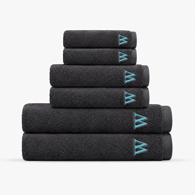 Personalized Towels -Set of 6 - Customized Turkish Bath Towel - Cotton Towel Set -Monogrammed Towels with Initials Name Embroidery - Embroidered Towel (Anthracite, 6 Pieces - Towel Set)