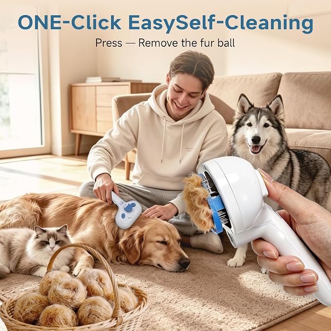 Pet Steam Brush for Dogs & Cats with Dual Cool Mist Spray | Cat Brush for Shedding, Self-Cleaning Grooming Tool, Hair Remover, Anti-Static, Skin-Safe for Long-Haired Dogs & Cats