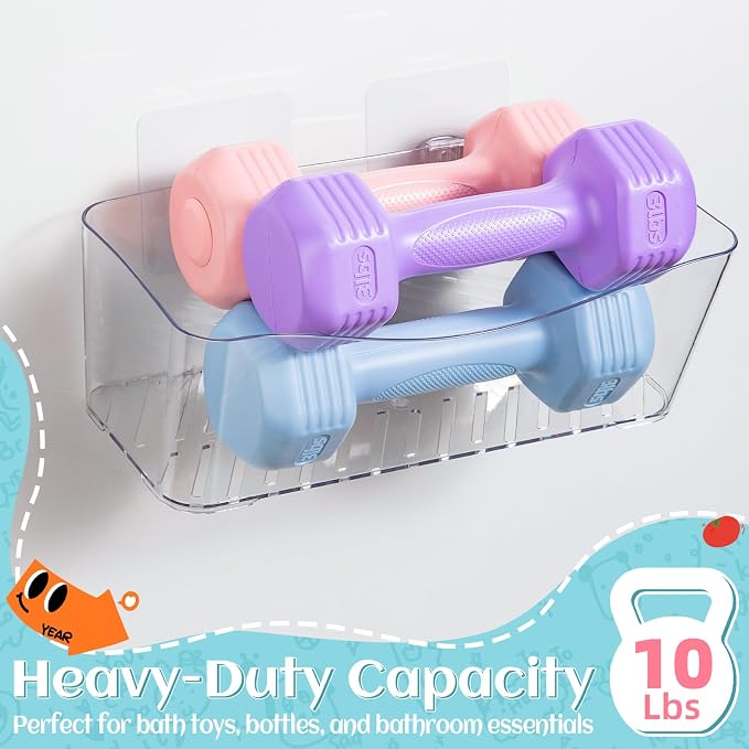 MIUKAA 2 Pack Large Bath Toy Storage Organizer, Clear Bath Toy Holder for Bathtub, Plastic Shower Toy Holder, Fast Drainage, No Drilling Required, Easy to Install