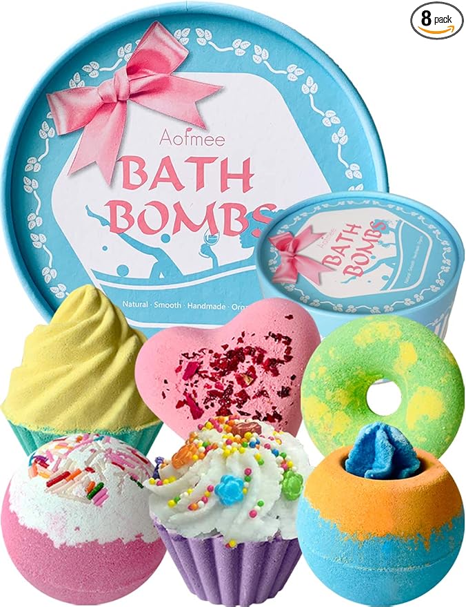 Aofmee Bath Bombs, 6pcs Bubble Bath Bomb for Girls, Handmade Fizzies Bathbombs for Women, Natural Organic Kids Spa Kit, Non Toxic Bath Kit for Teens, Gift Set for Mother Birthday Christmas Easter