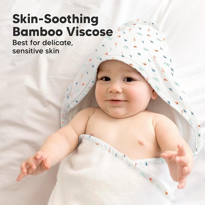 KeaBabies Hooded Baby Towel for Newborn, Baby Bath Towels(Wildscape, 35x35) | Viscose Derived from Bamboo, Large Baby Towels with Hood, Boys, Girls, Toddler, Soft Absorbent Baby Bath Essentials