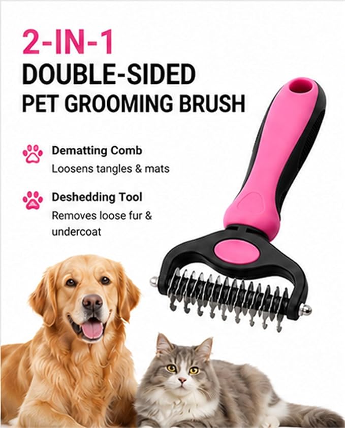 Professional Deshedding Tool Dogs & Cats - Gentle, Efficient & Fur, Pet Grooming Brush, Dog & Cat Grooming Tool，Pink：Large
