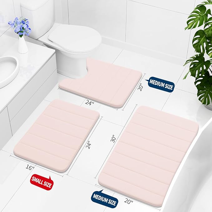 Buganda Memory Foam Bath Mat, 30" x 20", Ultra Soft Bathroom Rugs, Water Absorbent and Machine Washable Bath Rug for Bathroom, Shower, and Tub, Pink