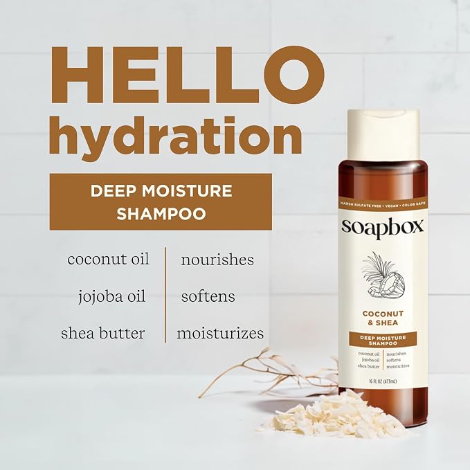 Soapbox Coconut & Shea Shampoo & Conditioner Set, For Dry, Damaged Hair - Nourishes & Moisturizes Hair - Clean Ingredients Free of Harsh Chemicals, Sulfates, Parabens & Silicones - 16 oz Each