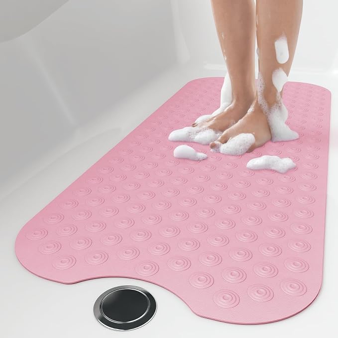 OTHWAY Bathtub Mat Non Slip, 39X16 inch Bath Mat for Tub, Machine Washable Bath Tub Mats with Reverse Suction Cups, Comfortable Rubber Bathtub Mat for Bathroom (Pink)