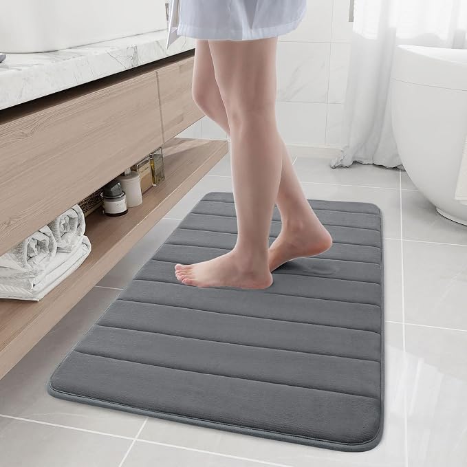 Buganda Memory Foam Bath Mat, 40" x 24", Ultra Soft Bathroom Rugs, Water Absorbent and Machine Washable Bath Rug Runner for Bathroom, Shower, and Tub, Grey