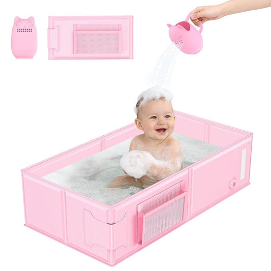 Foldable Baby Bathtub,Infant Tub for Shower, 2 in 1 Portable Toddler Tub with Rinse Cup, No Assembly Easy to Clean,Collapsible Bathtub for Small Bathroom, Ideal for Baby Registry Search, 6M-5Y