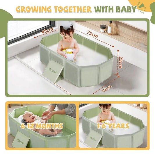 Orzbow Toddler Bathtub, Collapsible Baby Bathtub with Non-Slip Base, Portable Bath Tub for Kids Infant 12 Months+ Travel, Easy to Clean, Stable & Durable, Space-Saving, Green