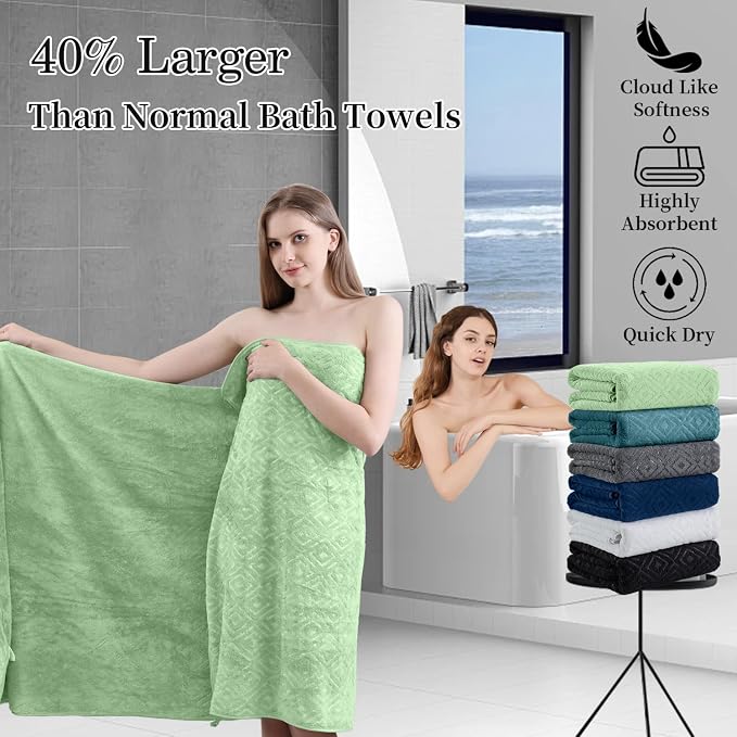 Bath Towel Set of 4 Extra Large Bath Sheet 35"x70" Oversized Bath Towel Soft Microfiber Bathroom Towel for Adults Highly Absorbent Quick Dry Towel Set for Bathroom,Hotel,Shower Towel Bath Sheet Green