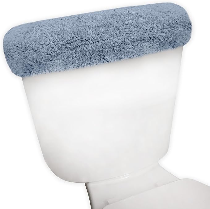 Home Weavers Allure Collection Cotton Toilet Tank Lid Rug for Bathroom, Soft Absorbent, Machine Washable Toilet Tank Top Rug, 10"x22" Blue