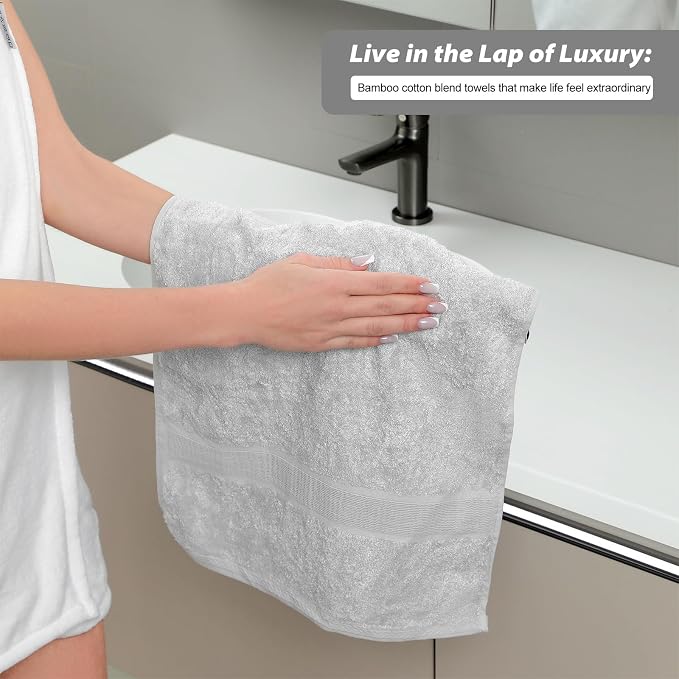 Aibaser Hand Towels-16x30inch - Lightweight and Highly Absorbent Hand Towels for Bathroom, Travel, Gym, Shower and Spa (Light Grey)