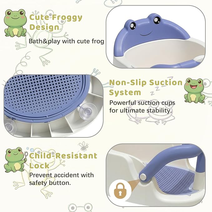 Baby Bath Seat for Babies 6 Months & Up, Non-Slip Toddler Bath Seat with Suction Cup, Safe and Comfortable Portable Infant Bathtub Chair for Bathroom, Bathtub Tub Sitting Up (Blue)