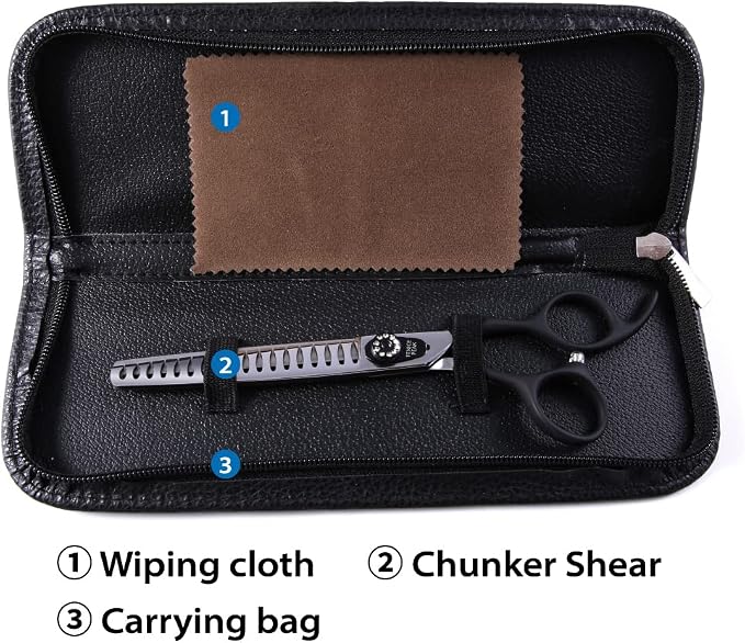 7.0'' Dog Chunker Scissors For Grooming 440C Stainless Steel Black Non-Slip Handle Sharp Blades Professional Pet Trimming Scissors for Cats Thinning Rate 75%
