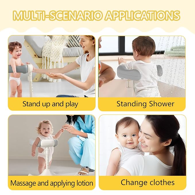 Baby Shower Stand for Bathing Adjustable Toddler Shower Tower with Backrest, Anti-Slip Base & Shower Head Holder, Infant Bath Support Seat for 6-60 Months, Easy Install & Drain