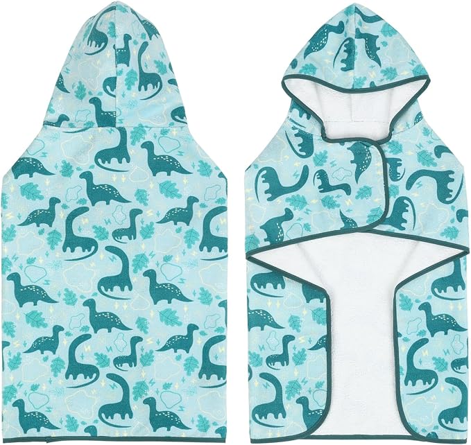 HDE Dog Bathrobe Super Absorbent Quick Drying Puppy Towel Wrap Coat Adjustable After Bath Robes with Hood for Dog Sizes S-XXL Dinosaurs S