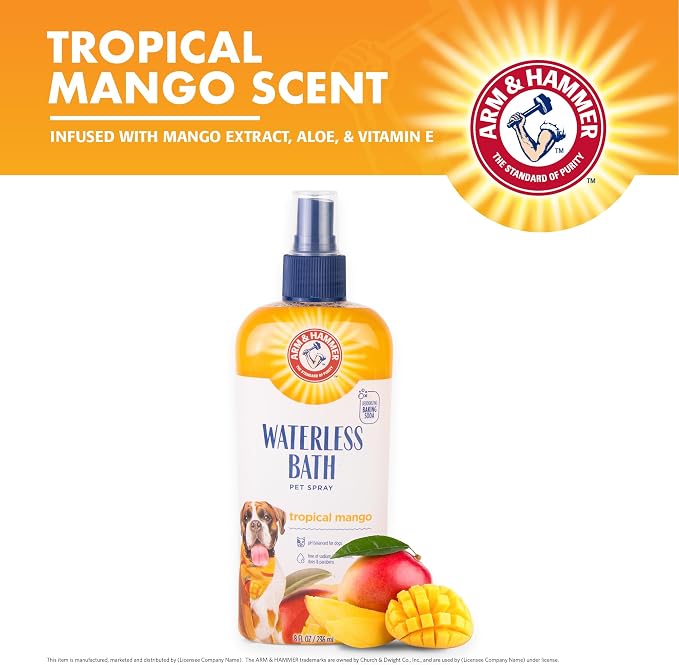 Arm & Hammer for Pets Waterless Bath Spray for Dogs with Baking Soda, Mango Scent, No Rinse Dog Grooming Spray, pH Balanced, Free of Sodium Lauryl Sulfate and Parabens, 8 Fl Oz - 6 Pack