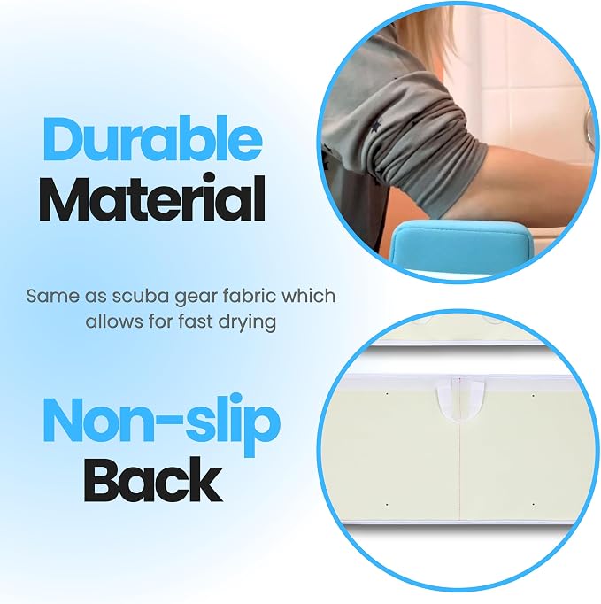 Supa Ant Bath Kneeler –8 Suction Cups & 1.5" Padding.Certified Non Toxic Bath Kneeling Pad for Bath Tub & 5 Bath Organizer. Fast Dry Baby Bath Kneeler and Elbow Rest Pad Set Blue