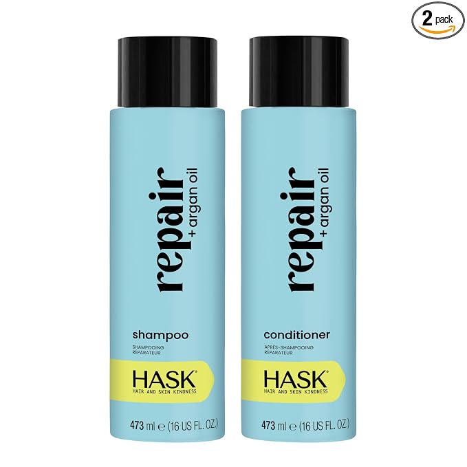 HASK Repair + Argan Oil Shampoo + Conditioner Set | Strengthen & Restore Dry, Damaged Hair | 16oz each, 2 Pack