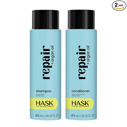 HASK Repair + Argan Oil Shampoo + Conditioner Set | Strengthen & Restore Dry, Damaged Hair | 16oz each, 2 Pack