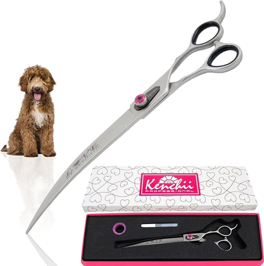 Kenchii Love Dog Grooming Scissors, 9 Inch Curved Shears, Dog Scissors for Grooming, Professional Pet Grooming Scissors, Ergonomic & Comfortable