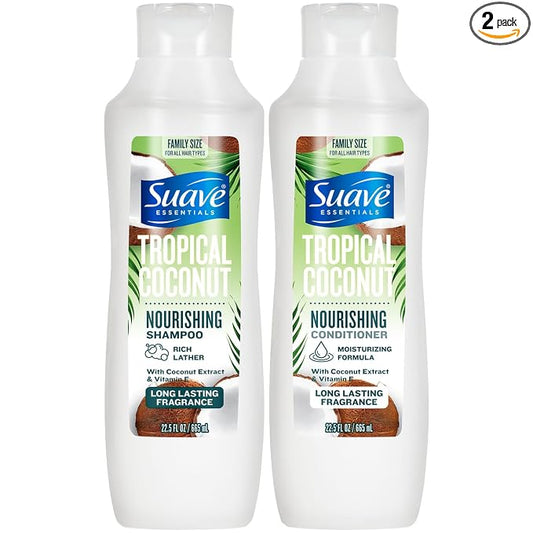 Suave Shampoo and Conditioner Set, Tropical Coconut – Everyday Nourishing Formulas with Botanical Extract and Vitamin E, 22.5 OZ Ea (2 Piece Set)