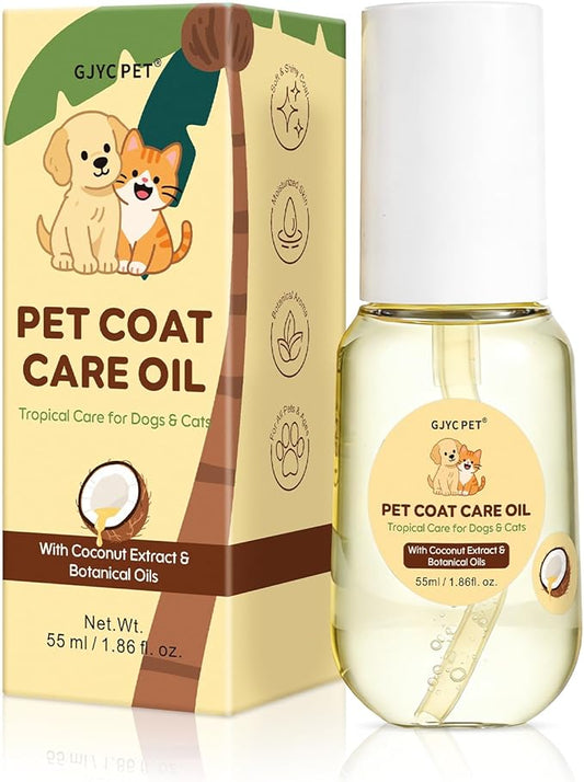 Pet Coat Care Oil, Coconut & Jojoba Infusion | Nourishing Serum to Reduce Stubborn Knots, UV Heat Shield; Anti-Static Lipid Repair for Dry Damaged Fur, Lick-Safe Treatment Dogs Cats, 1.69 fl. oz