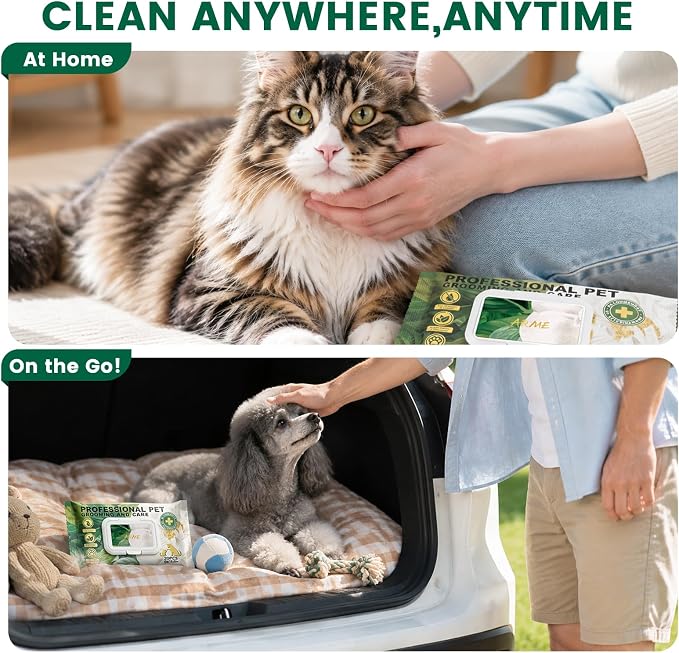 Arme Pet Bath Gloves Wipes for Dogs&Cats Cleaning Glove for Dry Bath,40 Pcs | 9.4"x9.25", 4-in-1 Double-Sided, Coconut Oil&Aloe,No-Rinse, Hypoallergenic, Thickened, Deodorizing, Daily Grooming&Travel