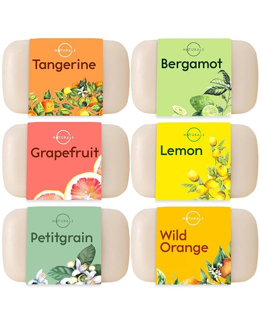 O NATURALS 100% Natural Bar Soap - Gift Set - Organic Ingredients & Essential Oils - Spa Gifts for Women & Men, Body Wash & Face - 6PC Citrus Soap Collection