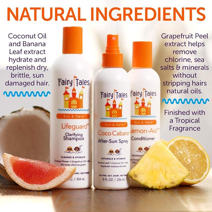 Fairy Tales Swim Shampoo, Conditioner, and Conditioning Spray for Kids- 3 pack | Made with Natural Ingredients in the USA | Chlorine Removal Swimmer Trio | No Parabens, Sulfates, or Synthetic Dyes