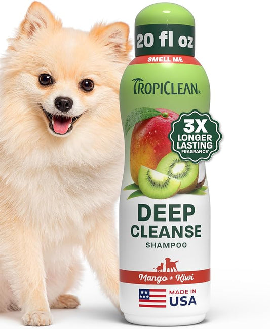 TropiClean Deep Cleansing Dog Shampoo, Powerful Odor Control, Puppy Safe, Made in The USA, Cat Friendly, 20oz.