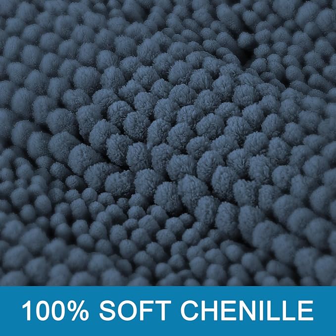 H.VERSAILTEX Bath Mats for Bathroom Non Slip Thick Chenille Striped Bath Rug Absorbent Fluffy Soft Shaggy Rugs Washable Dry Fast Plush Mats for Indoor, Bath Room, Tub - 24" x 36", Blue Indigo