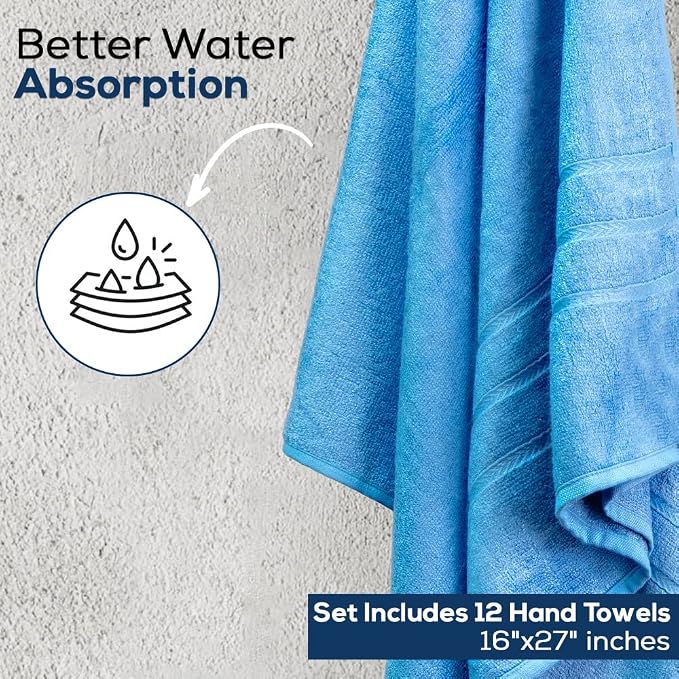 Simpli-Magic Cotton Hand Towels, 12 Pack, 16” x 27”, Blue