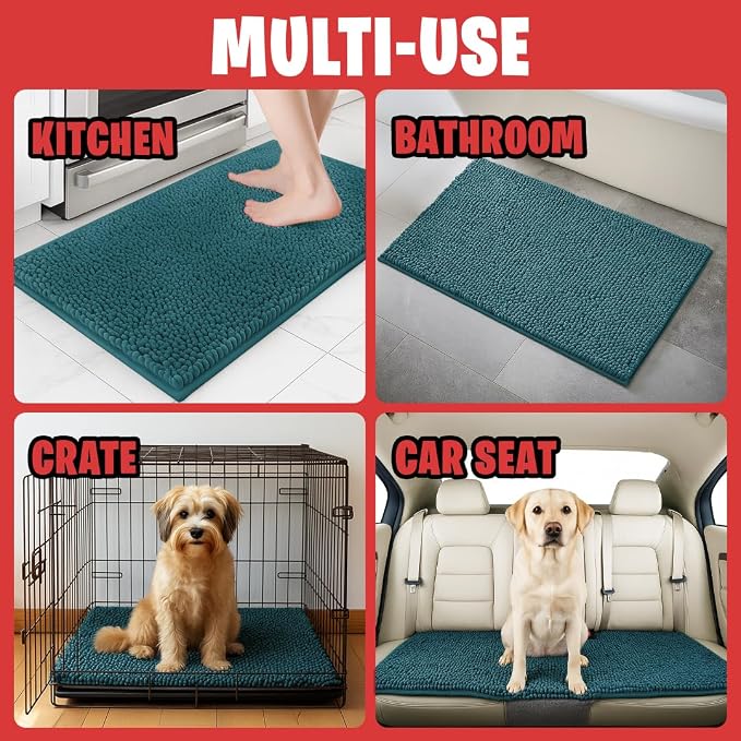 MUDGUARD MAT® Dog Door Mat for Muddy Paws, Super Absorbent Microfiber, Non-Slip Indoor Mat, Quick-Dry Chenille Rug for Pets & Entryway, Machine Washable, Atlantic Blue 24" x 36"