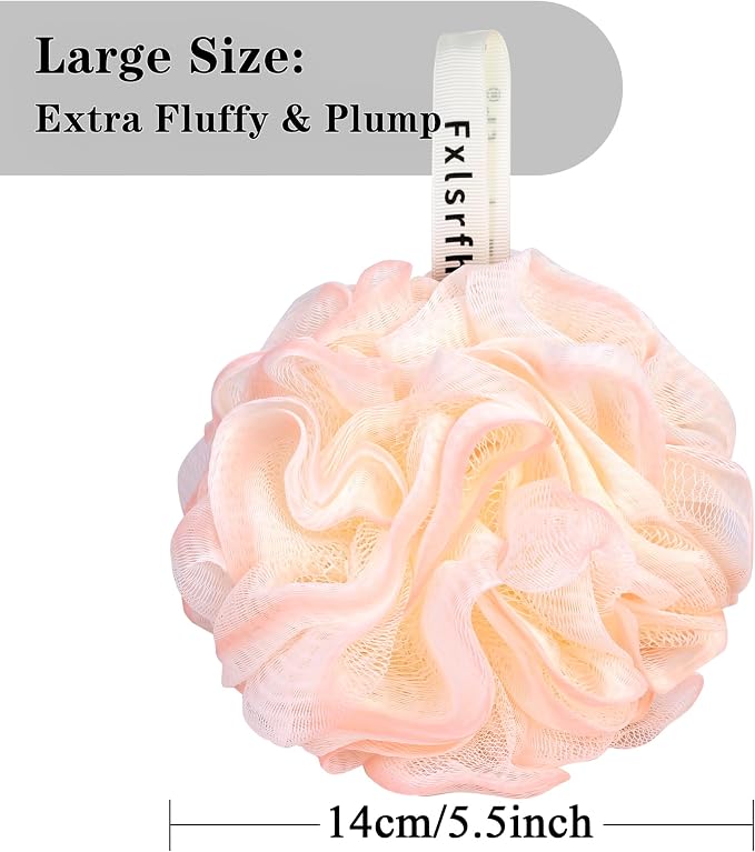 Bath Loofah Sponge 70 Grams Large Size, Soft Mesh Long-Lasting Shower Loofah for Rich Lather, 5 Pack Shower Sponge Exfoliating Cleaning Bath Loofa Body Scrubber Balls for Men & Women(Pink)