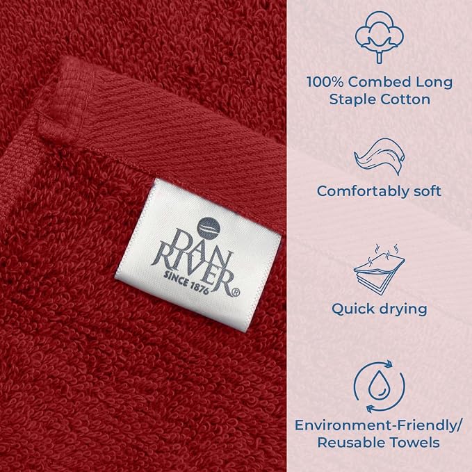 DAN RIVER Large Bath Towels Set of 4, 27 x 54 Inches, 600 GSM Larger & Lighter Weight Towels for Bathroom - Highly Absorbent & Quick Dry 100% Cotton Bath Towel Set for Home, Gym, Spa & Hotel - Grey
