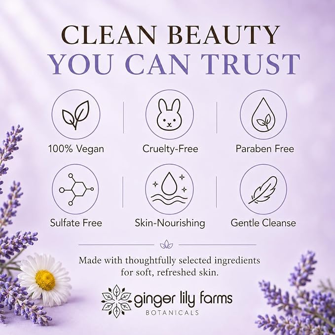 Ginger Lily Farms Botanicals Nourishing Body Wash, 100% Vegan & Cruelty-Free, Lavender Chamomile Scent, 16.9 Fl Oz (Pack of 6)