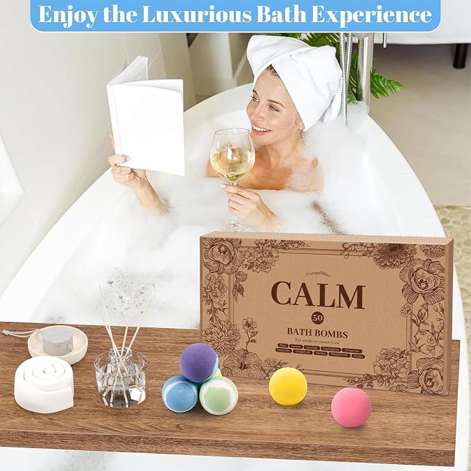TranquilBliss Bath Bombs Set 50 PCS with 10 Rich Scents, Bath Bombs for Women, Natural Bubble Bombs with Shea Butter & Safe Oil, Ideal for Mother's Day, Birthday, Valentines Present (Brown)
