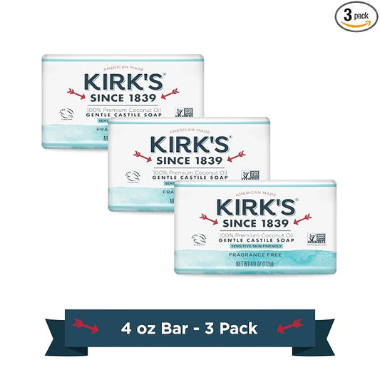 Kirk's Fragrance Free Castile Bar Soap (Pack of 3)