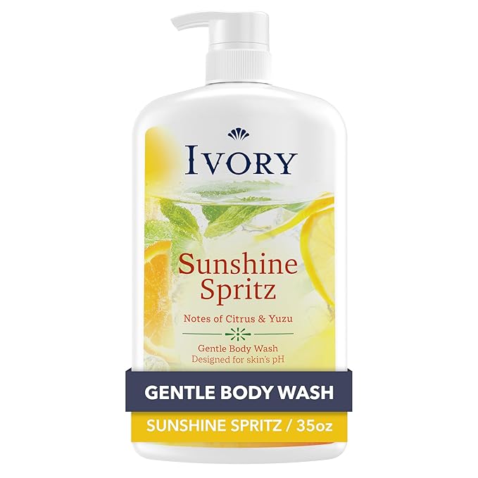 Ivory Body Wash, Designed for the Whole Family, Gentle Formula, Free of Dyes Heavy Perfumes, Parabens & Phthalates, Sunshine Spritz Scent, 35 oz