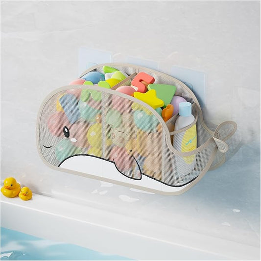 Austion Quick-Drying Baby Bath tub Toy Organizer Storage for Bathroom, Large-Capacity mesh Bath Toy Holder for Bathtub, Convenient for Quick Access, Whale-Shaped Design (Gray)